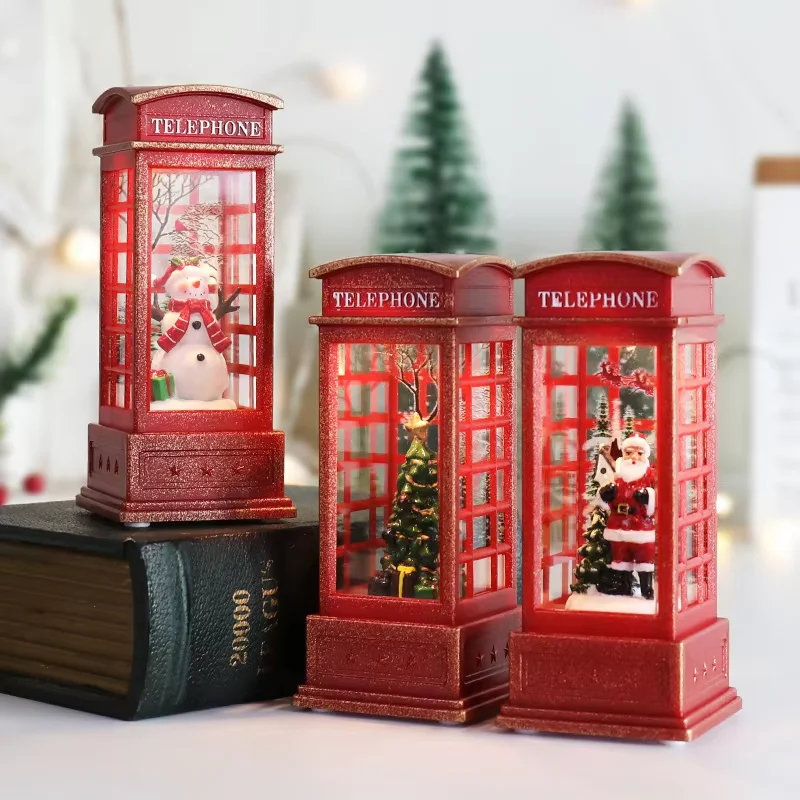 Christmas Chestnut Telephone Booth Christmas Desktop Decoration Luminous Telephone Booth Creative Night Light Christmas Gifts