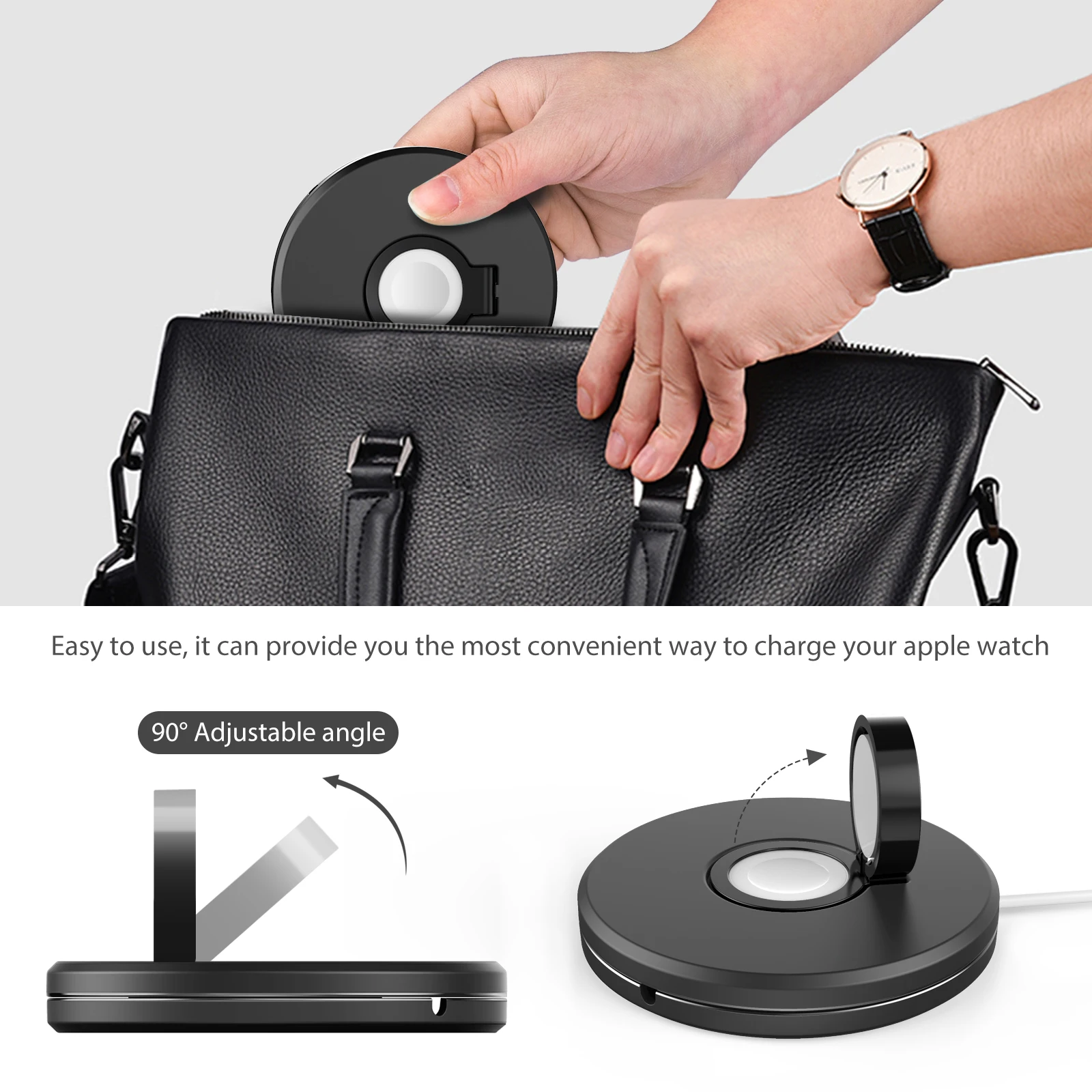 Charger Stand For Apple Watch 9 8 7 6 5 4 3 2 1 Ultra 2nd SE 3rd Charging Dock Built-in Cable Management Anti-slip Black view 4