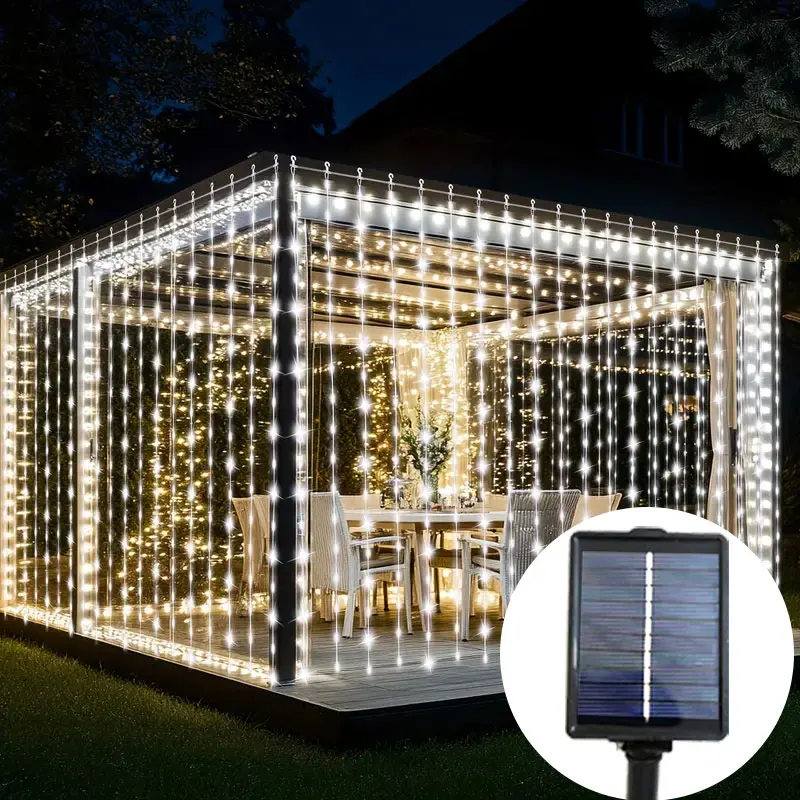 

Solar LED Curtain Light Outdoor Garland Solar Fairy String Light Silver Wire Lamps for Garden Yard Wedding Party Holiday Decor