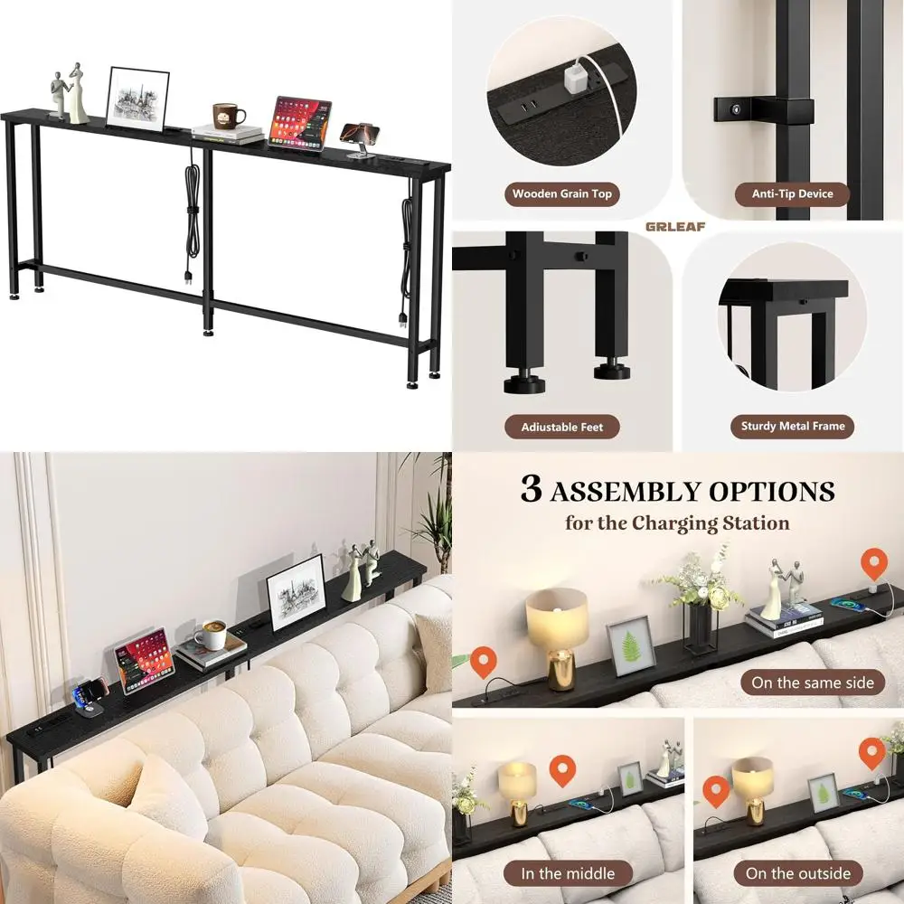 

70 Sofa Console Table with Power Outlets and USB Ports - Metal Frame, Easy Assembly, Ideal for Living Spaces