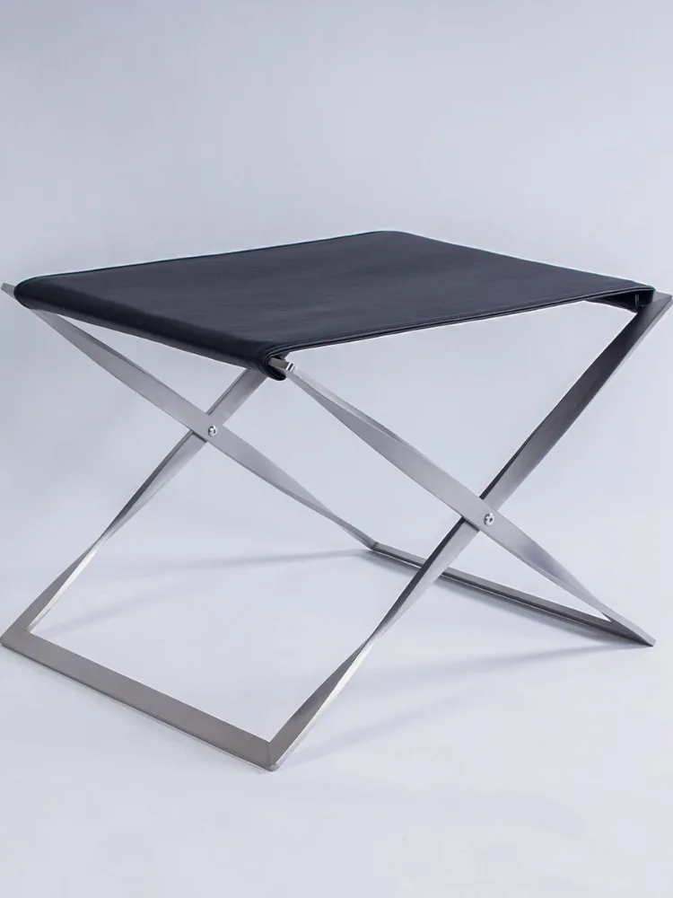 Stainless Steel Folding Stools Luxury Balcony Living Room Small Ottoman Portable Stackable Stools Soft Cushion Handmade Ottomans