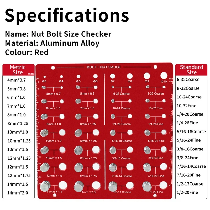 Nut & Bolt Thread Checkers-28 Bolt Size & Thread Identifier Gauge & 8 Size Aperture Gauge,Measuring Identifier