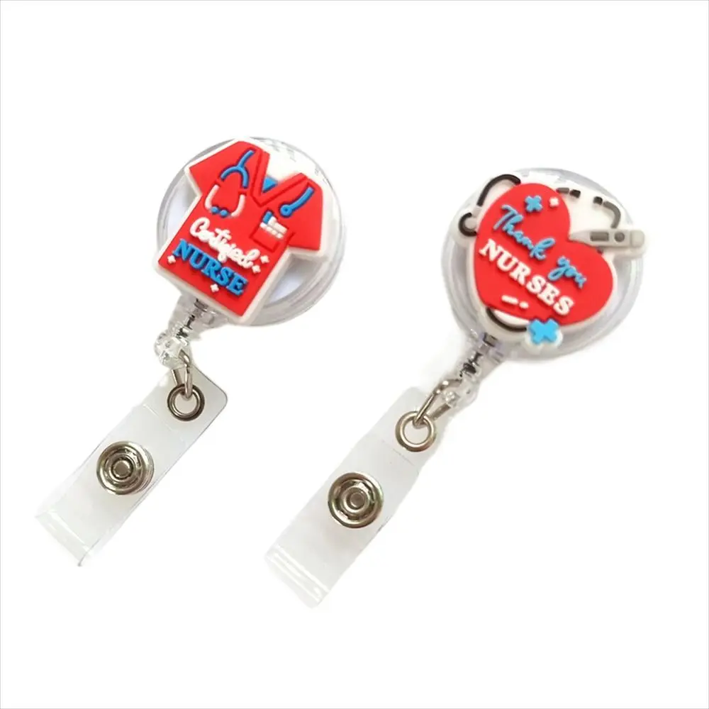 ID Card Holder Nurse Badge Reel Name Tag Work Card Retractable Badge Holder Chest Card Cartoon Easy Pull Buckle Hospital Use