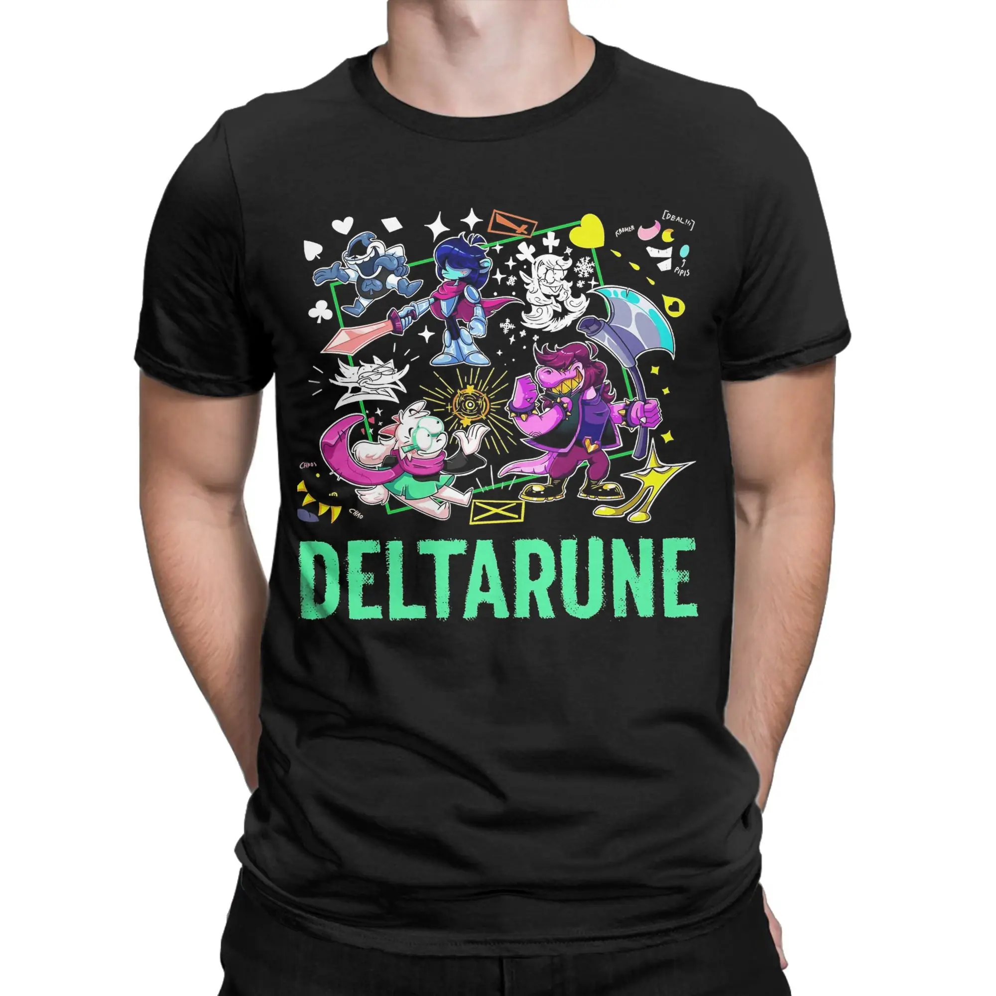 Deltarune personagens bonitos camiseta masculina engraçado algodão t camisas verão o pescoço harajuku camiseta impressão roupas de grandes dimensões