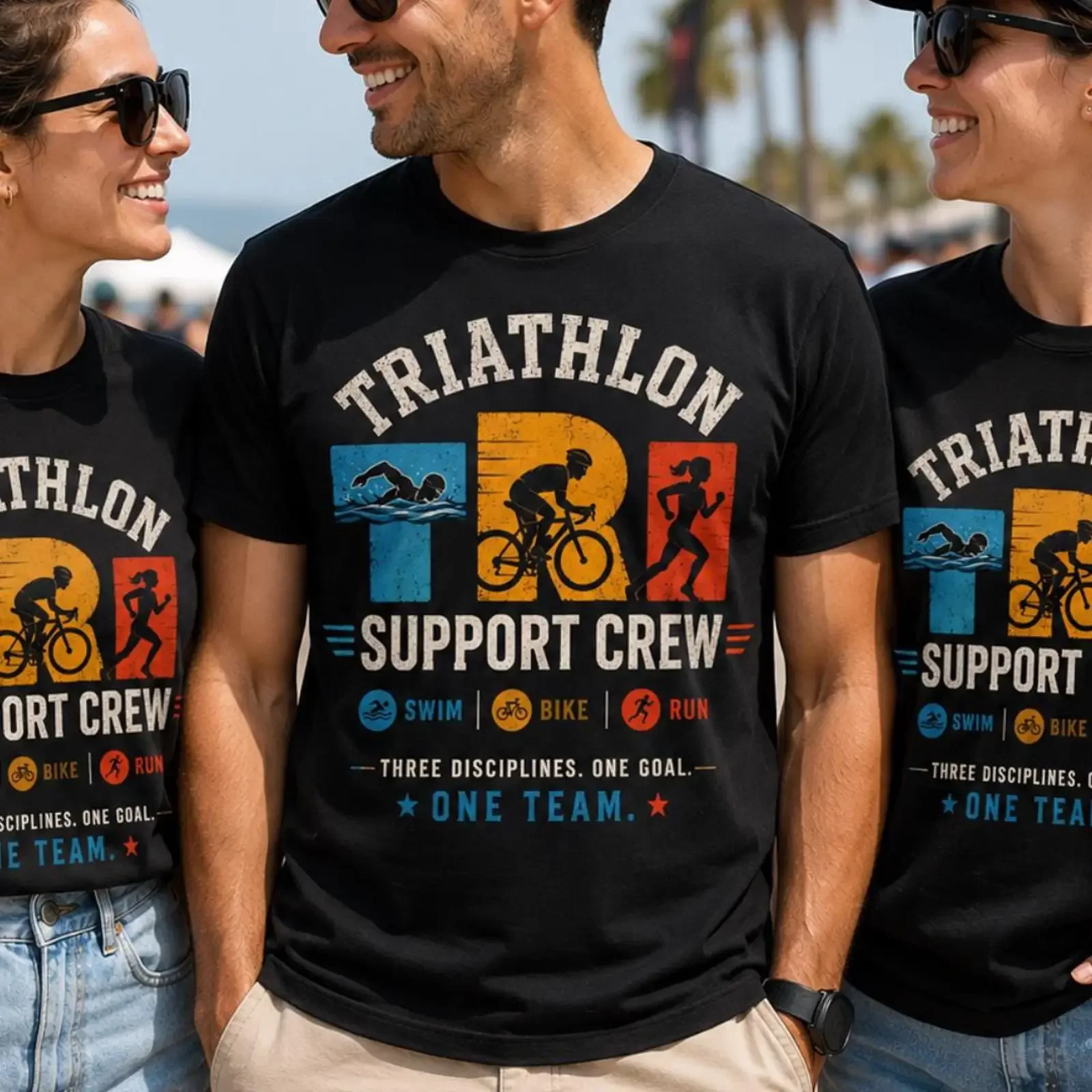 Triathlon Support Crew T Shirt Swim Bike Run Race Day Spectator Endurance Sports Fan vintage Washed Stylish graphic Slightly