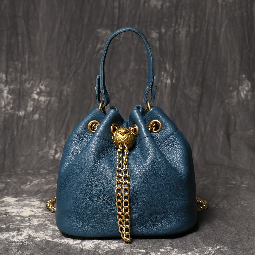 

LJ-RY-818 Косметичка из мягкой кожи с верхним слоем из воловьей кожи, модная, повседневная, универсальная, сумка-ведро из натуральной кожи