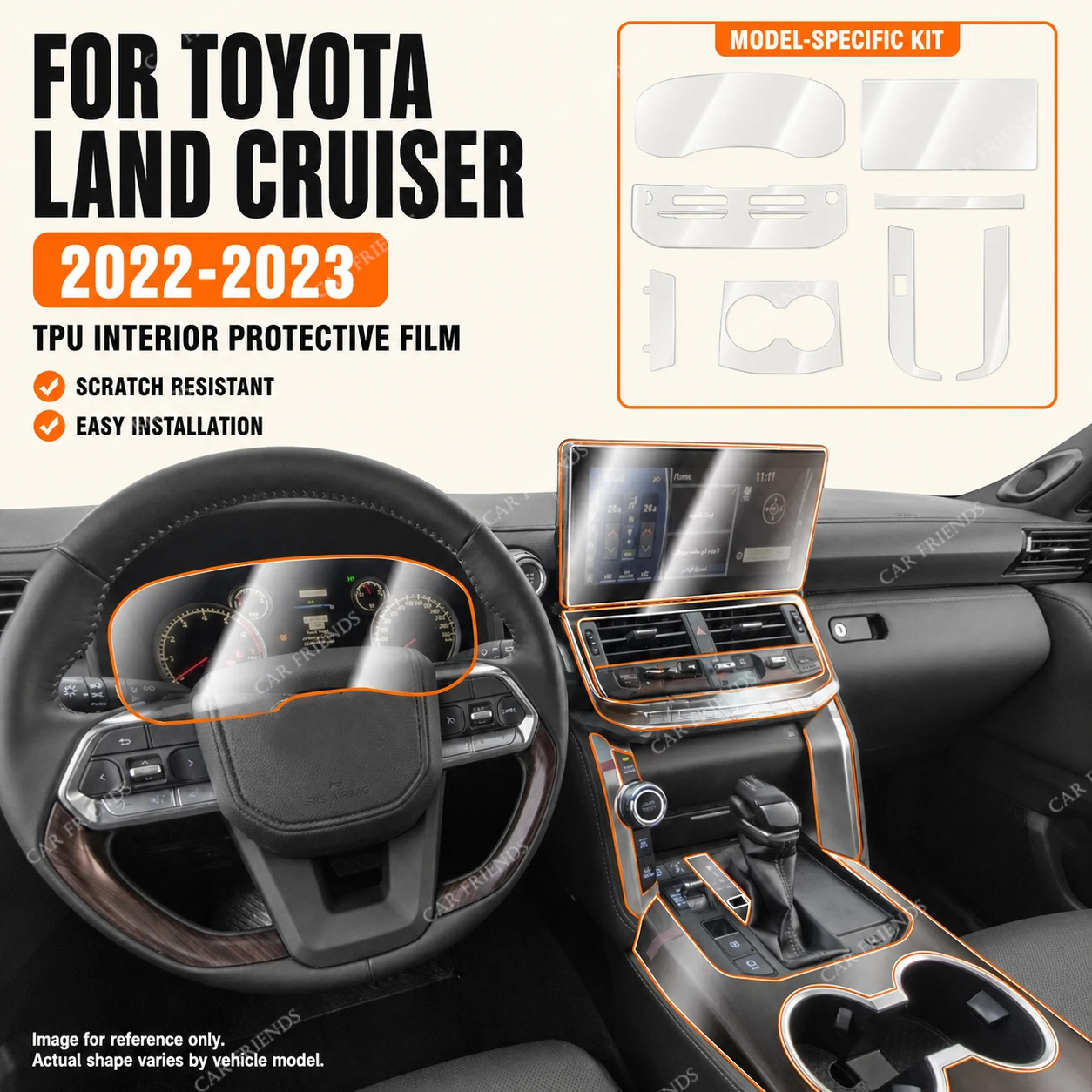 For Toyota Land Cruiser 2022 2023 2024 Transparent TPU Interior Protective Film Car Dashboard Panel and Trim Anti-Scratch