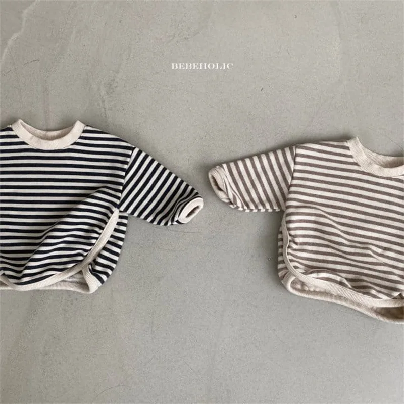 2024 Spring and Autumn Clothing Korean Edition Kids Clothing Baby Stripe Hoodie Baby Long Sleeve Top Long Sleeve T-shirtBoutique