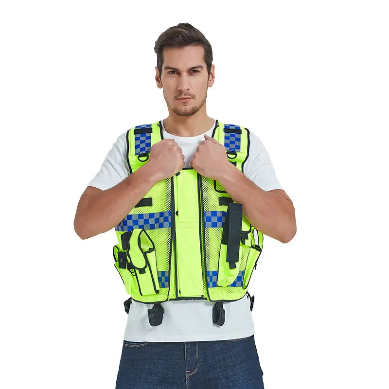 Customized Printing Embroidery Logo Breathable Multi Pockets Reflective Safety Vest Polyester Work Reflective Vest