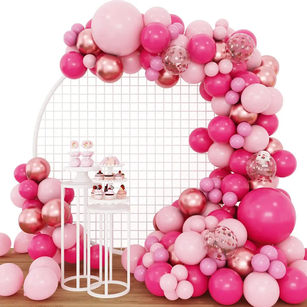 Kit de arco de guirnalda de globos rosa, decoración de fiesta de cumpleaños de boda, confeti de oro rosa para niños, globo de látex, revelación de