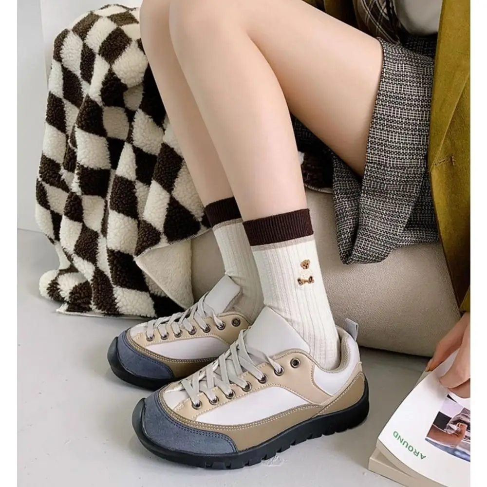 الرجعية القطن جوارب مخططة طبقة مزدوجة محبوك الأوسط جوارب أنبوبية سميكة النمط الياباني مترهل الجوارب للنساء الفتيات #3