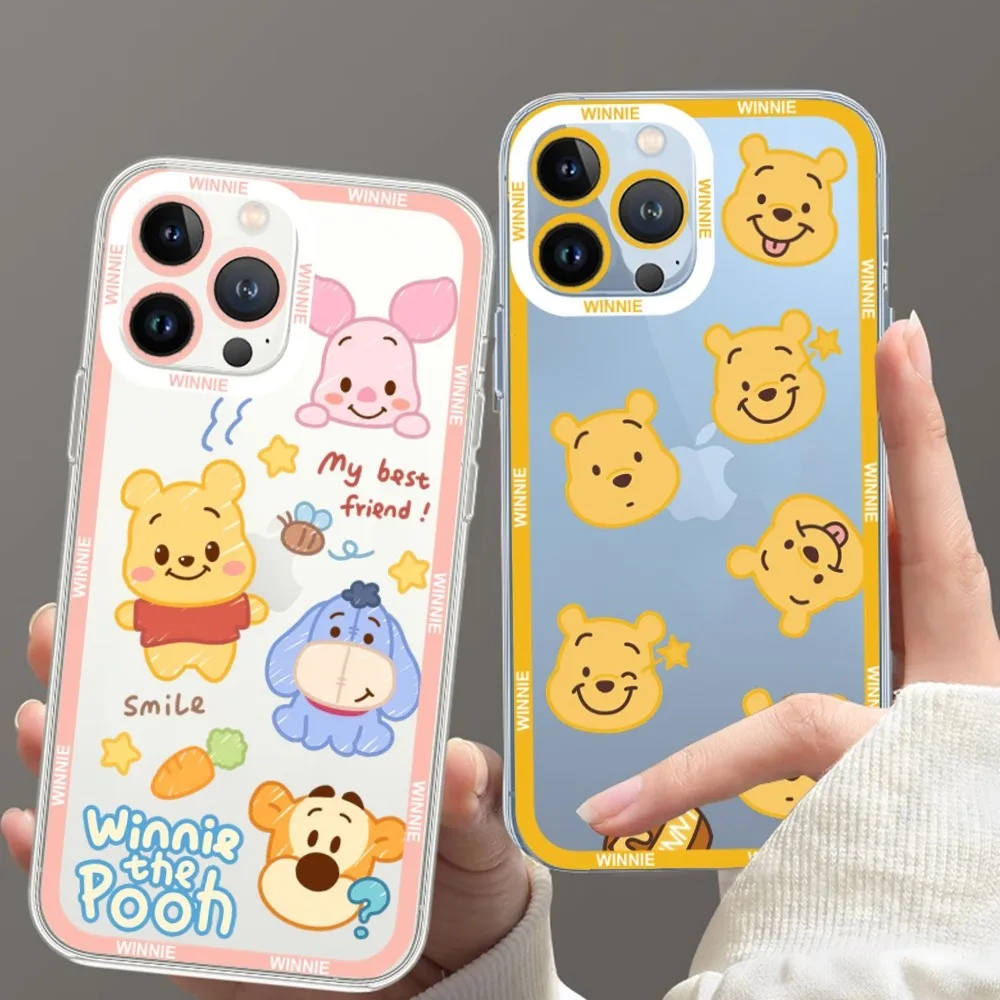 Cute W-Winnie-the-P-Pooh Phone Case For iPhone 11 12 Mini 13 14 15 Pro Max Transparent Shell