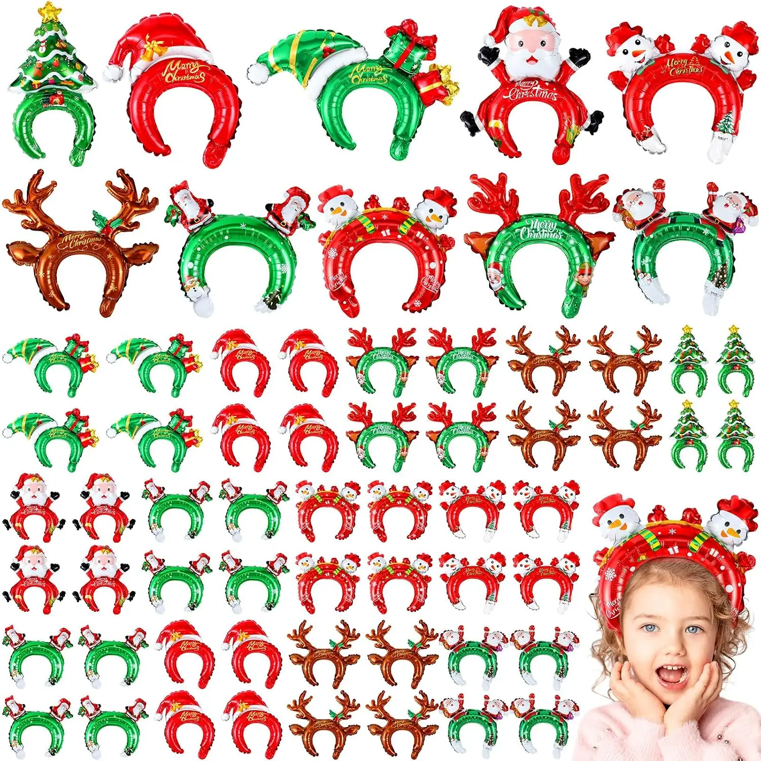 Libima 100 Pcs Christmas Inflatable Headbands Santa Reindeer with Pump