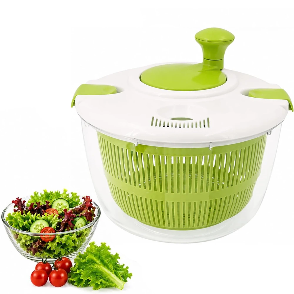 5L Large Salad Spinner Lettuce Spinner with Drain Manual Fruit Vegetable Washer Dryer Drainer Strainer with Bowl Colander