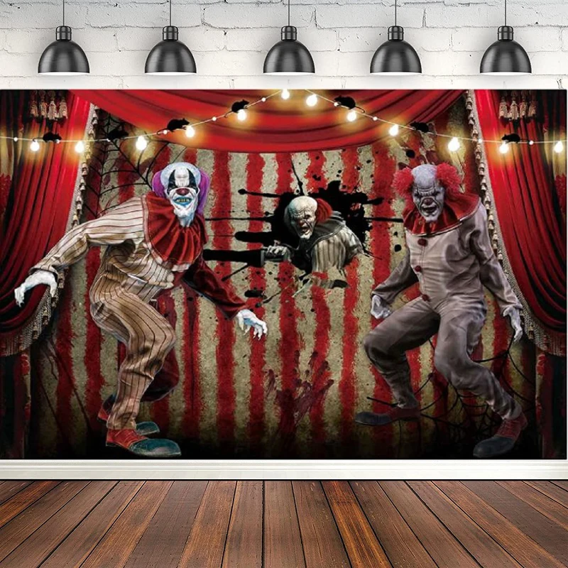 Halloween Evil Clown Photography Backdrop Horror Scary Circus Bloody Splatter Handprint Background Birthday Party Decoration