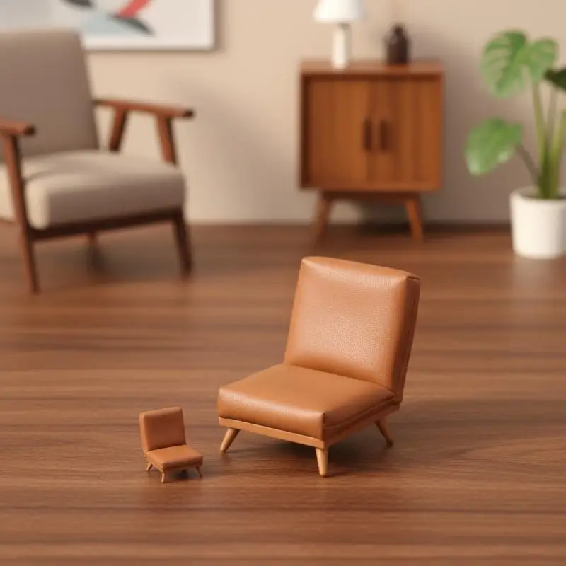 

1 12 Scale Dollhouse Sofa Chair Miniature PU Leather Single Seater for Kids Room Decoration DIY Furniture