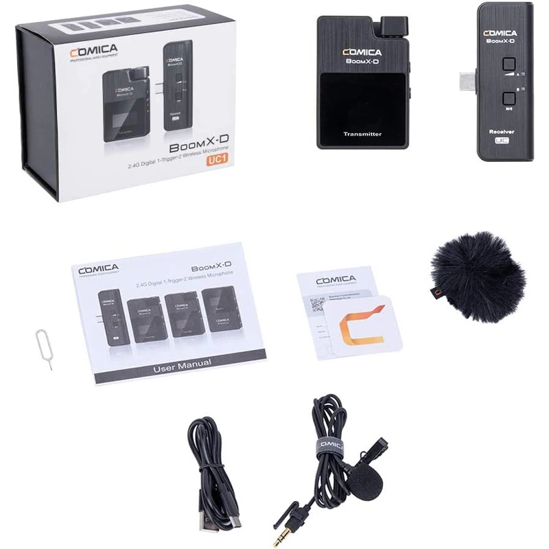 COMICA BoomX-D UC1(TX+UC RX) 2.4G Digital Wireless Microphone Lavalier Condenser Microphone for Interview YouTube Recording