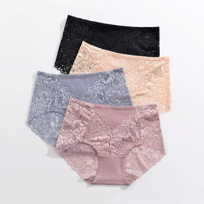 6pcs/set Lace sexy mesh women's Panties  mid-high waist underwear large size Lingerie for women briefs plus size 4xl 5xl bragas