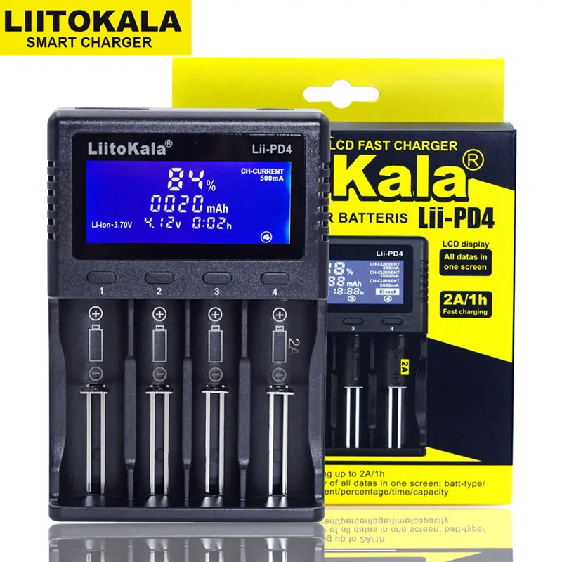 LiitoKala Lii-PD4 LCD 3.7 فولت 18650 18350 18500 16340 21700 20700B 20700 10440 14500 26650 1.2 فولت AAA NiMH شاحن بطارية ليثيوم