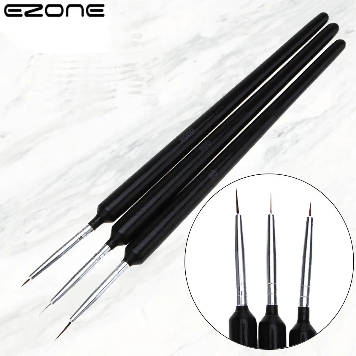 EZONE 3PCS Paint Brush Fine Hook Line Pen Brush Line Drawing Pen For Oil Watercolor Painting School Office Art Supplies