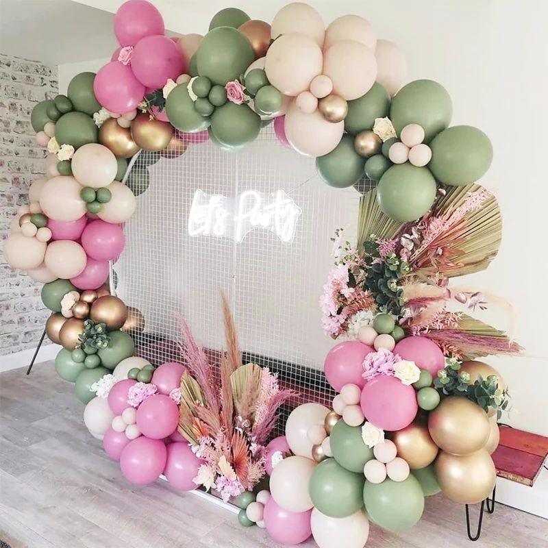 

Dusty Green Pink Natural Sand Chrome Gold Balloon Garland Arch Kit Baby Shower Gender Reveal Birthday Party Decorations