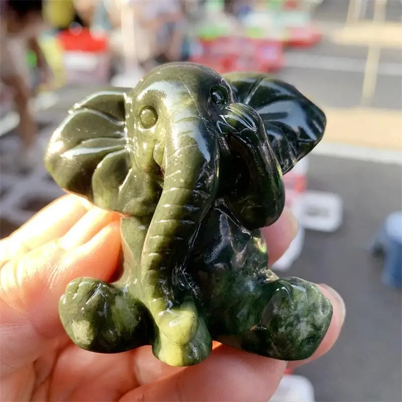 Natural Green Jade Elephant Carving Statue, Animal Fashion, Home Ornament, Art Collectible, Holiday Gift, 1Pc