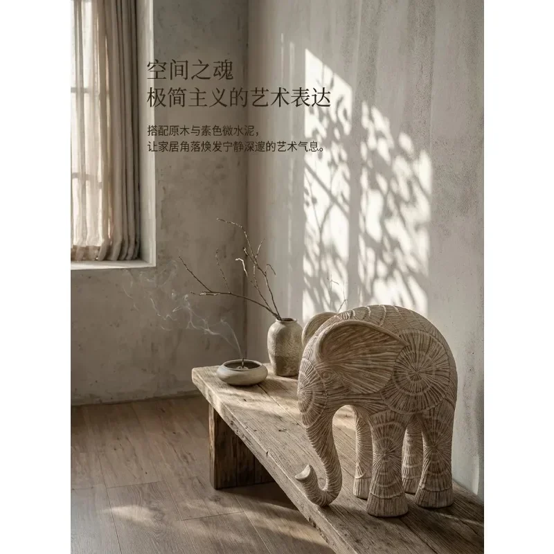 DSA    Medieval Style Wabi Sandy Wind Imitation Wood Elephant Ornament Soft Decoration Living Room Entrance NicheDecoration