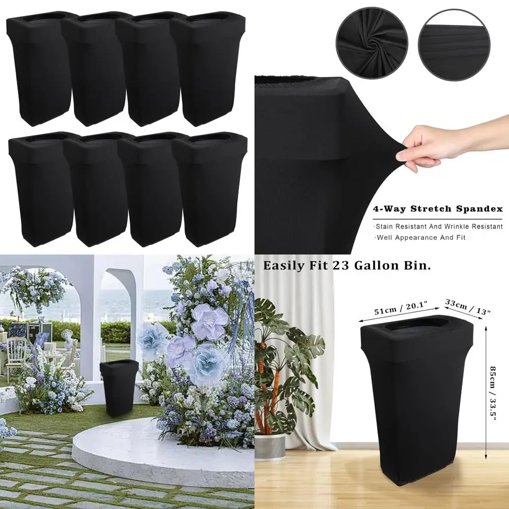 

JUXYES Pack of 8 Outdoor Stretch Trash Can Covers, Black Rectangle Spandex Waste Container Cover Decorative Cover for Outside Ho