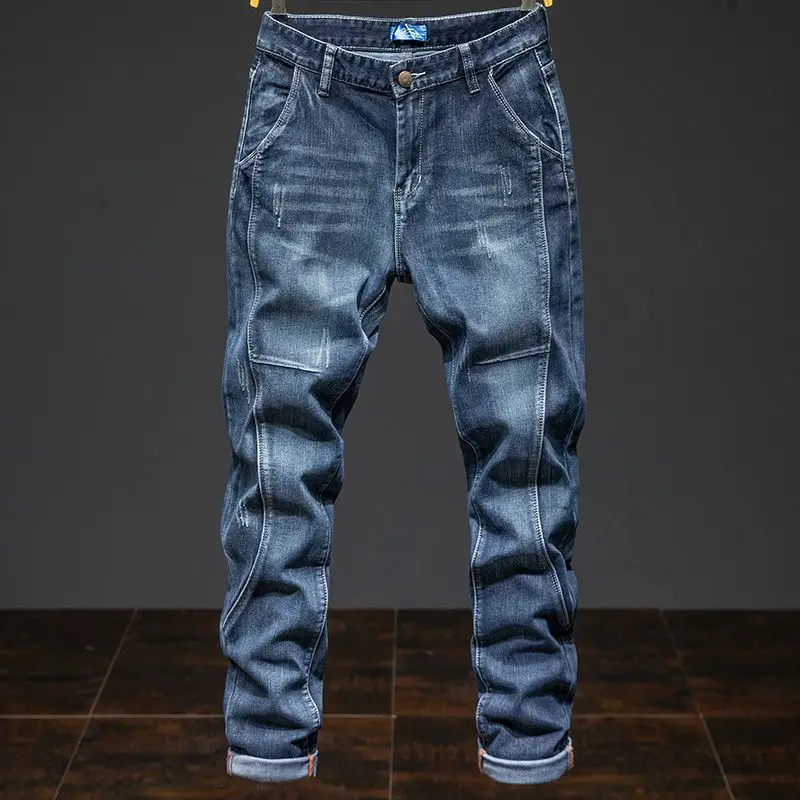 Splicing Elastic Large Size Loose Elastic Jeans Men's Autumn Korean Trend Pants Men's Harlan Denim Trousers Men Bootcut Jeans