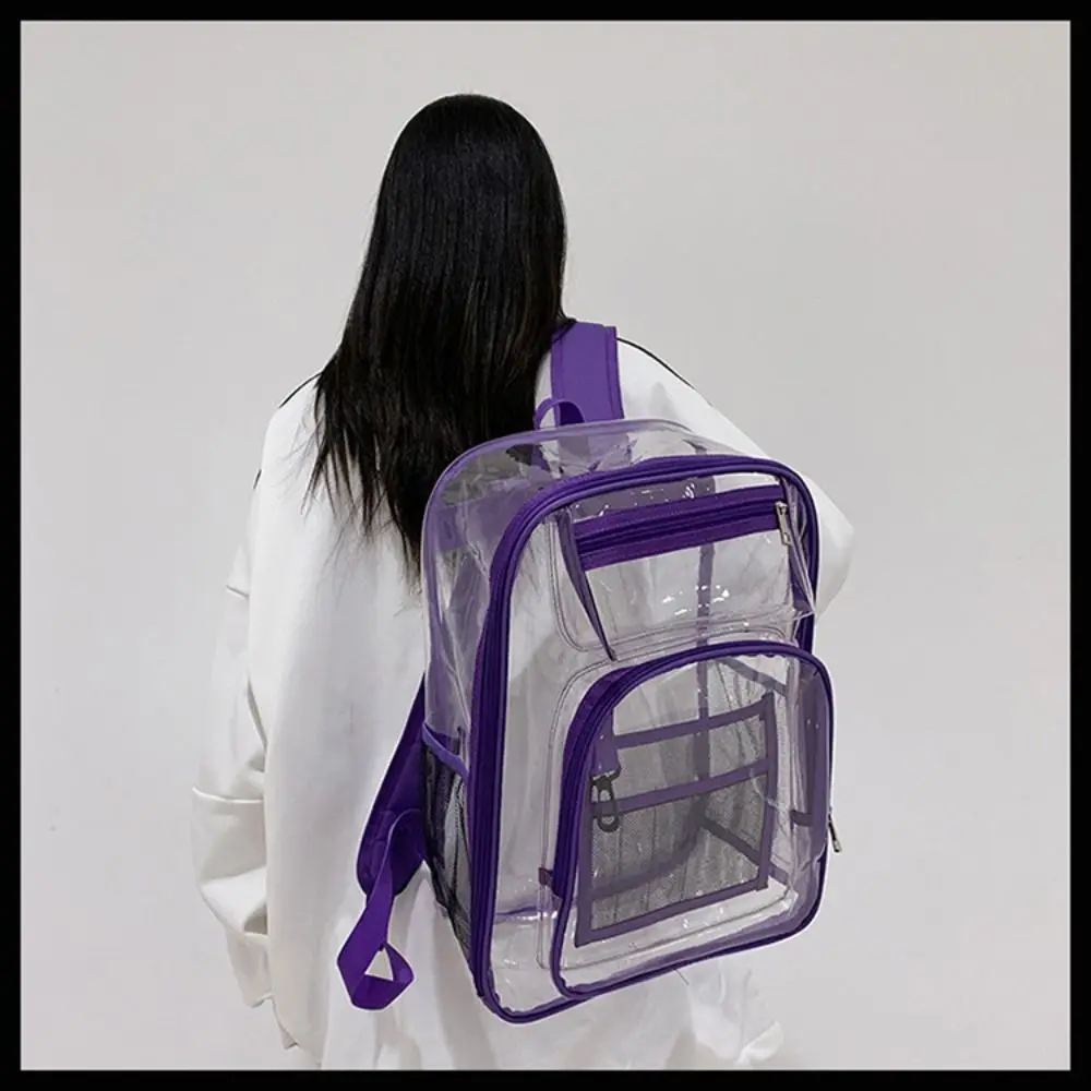 Casual PVC Clear Backpack Large Capacity with Multi-pockets Students Bookbag See Through Waterproof Transparent Backpack School