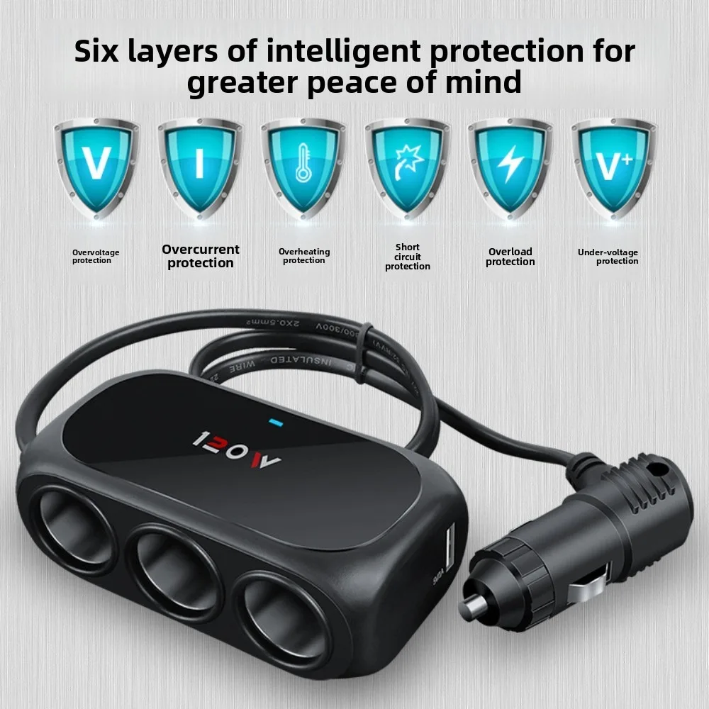 3 Socket Car Cigarette Lighter Splitter Dual USB LED Car Fast Charger 120W 12V 24V Car Charger Adapter for IPhone GPS Dashcam