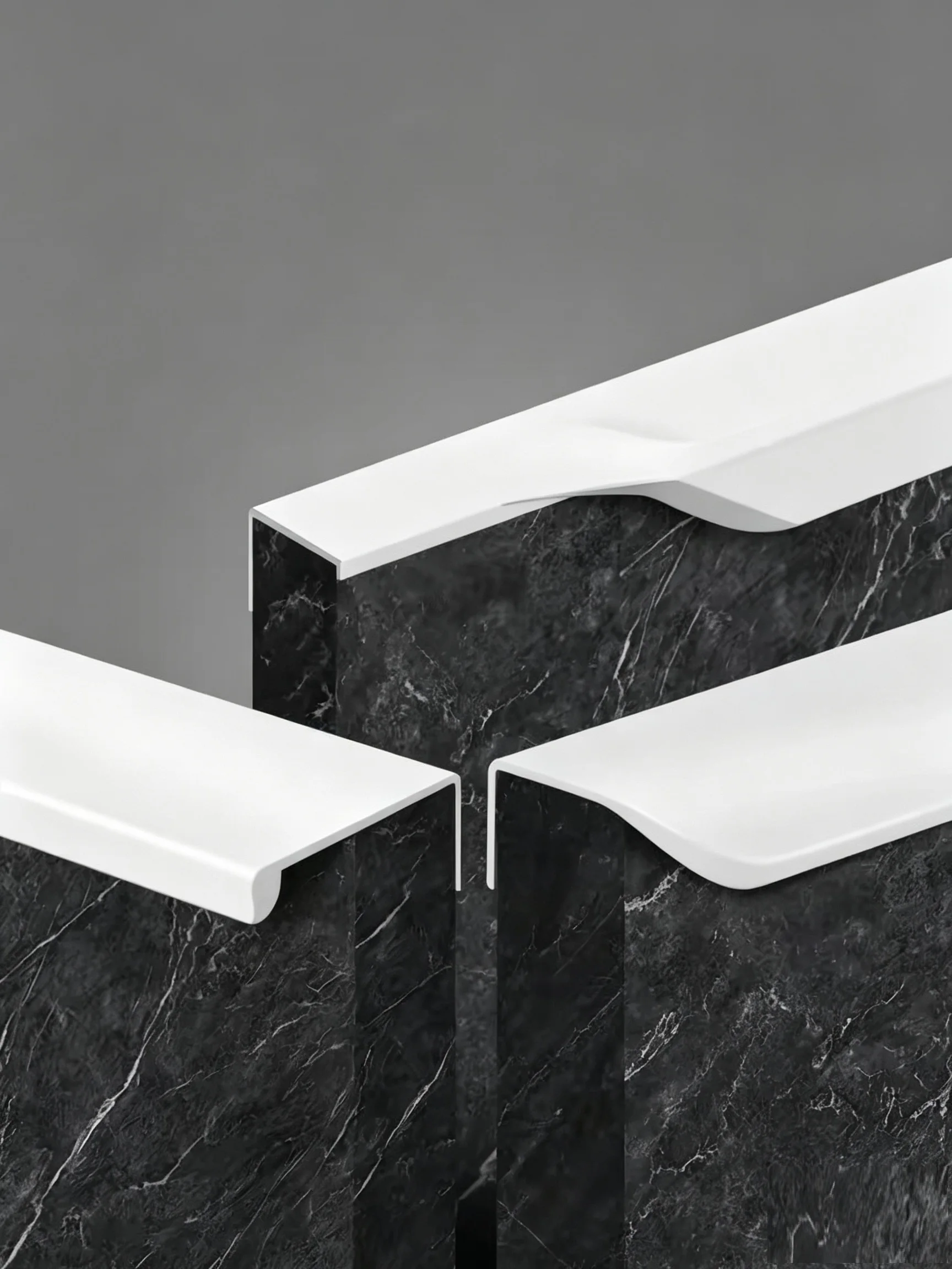 Hidden Cabinet Pulls Edge Aluminum Finger Handles Minimalist Warm White Hardware for Wardrobe Dresser Kitchen Drawers