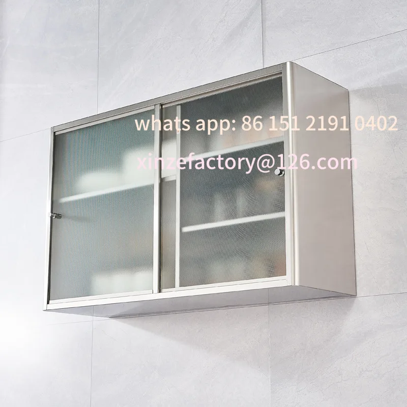 

Customizable wall cabinet 304 stainless steel glass sliding door storage cabinet