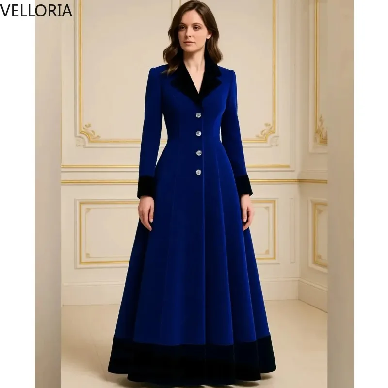 Elegante avondjurken met lange mouwen en V-hals aan de voorkant A-lijn fluwelen geplooide lengte achterkant galajurken moslim feestjurken voor dames