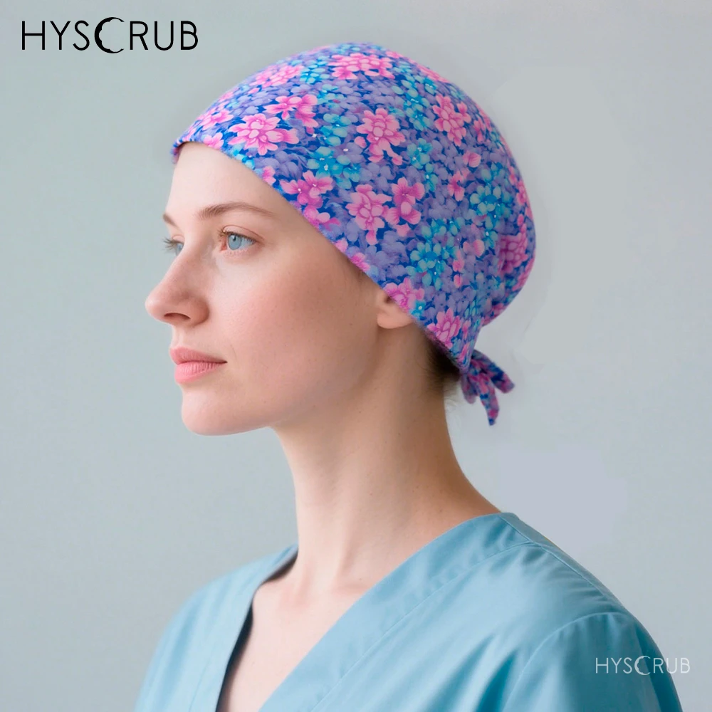 OP-Haube mit lila Blumenmuster für Damen Scrub Cap