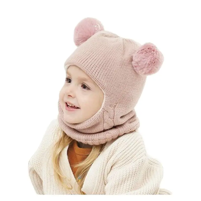 Doitbest Baby Boy Beanie Protect Neck Solid Windproof Winter Child Infant Knit Hat Knitted Warm Fleece Kids Girls Earflap Caps