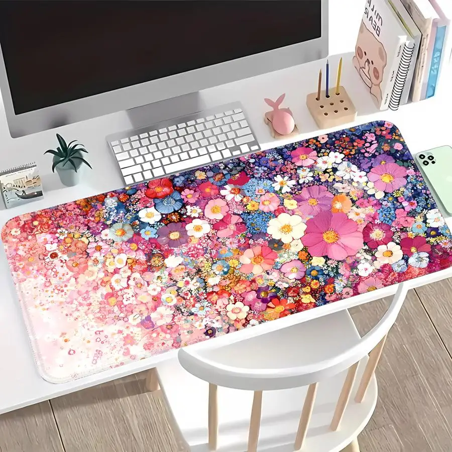 

Colored Flowers overlock Mouse Pad Game Console Pad Computer Laptop Pad Desk accessories Keyboard Mouse Pad office Pad