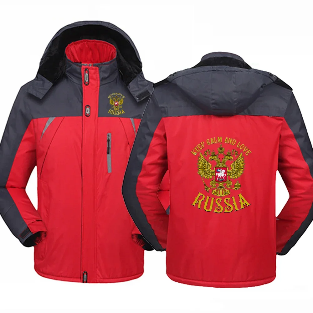 2024 New Russia Badge Gold Eagle Printing Men Zipper Jacket Windbreaker Windproof Thicken Outwear Outdoor Sports Man Overcoat