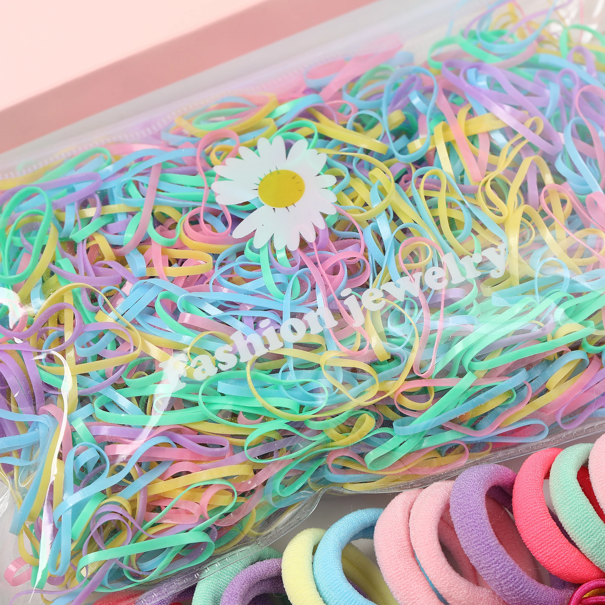 Fashion 100/1000Pcs Colorful Hair Bands Cute Girls Women Elastic Rubber Band Scrunchies Ponytail Holder Gum Hair Accessories