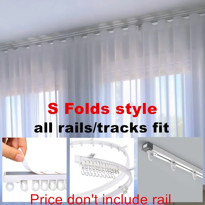 S Folds Snow White Window Curtains for Living Room S Waves Ripple Fold Rail Snake Tulle Chiffon Sheer Ripplefold Drapes