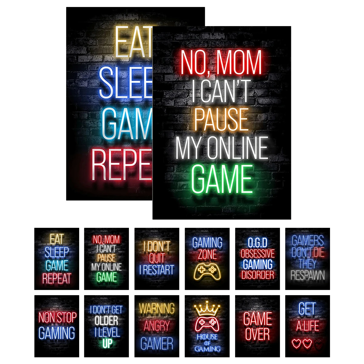 

12Pcs Video Game Posters Neon Gaming Poster Funny Gaming Theme Art Poster Fashion Canvas Print Wall Decoration Unframed Game