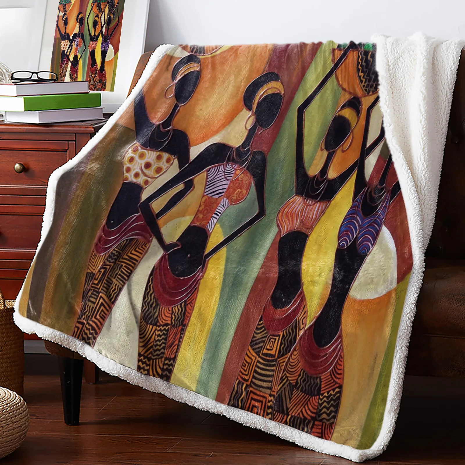 

African Women Mural Culture Blankets Winter Warm Cashmere Blanket Office Sofa Soft Throw Blanket Kids Bed Bedspread