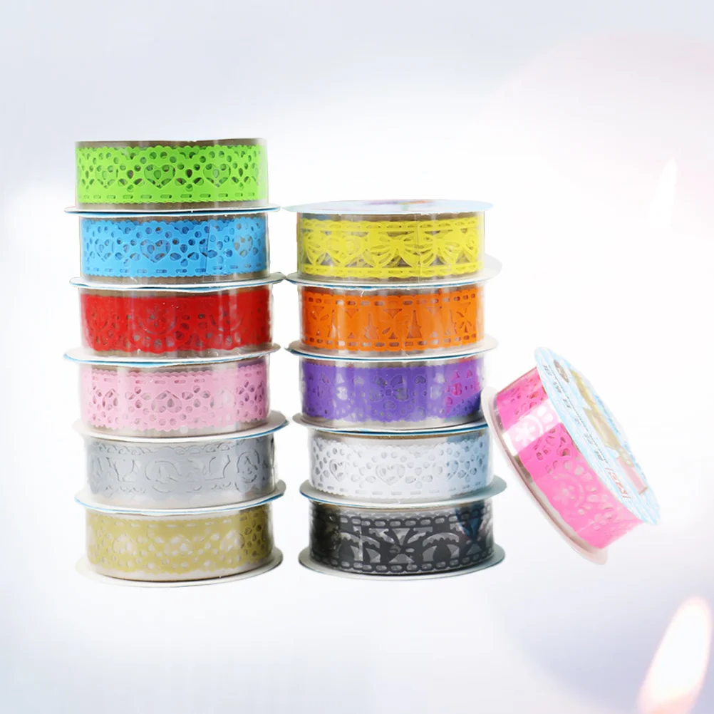12 قطعة شريط دانتيل مجوف متعدد الألوان شريط لاصق مزخرف لسكرابوكينغ هدية التفاف مخطط مذكرات ملصقات الحرفية اخفاء