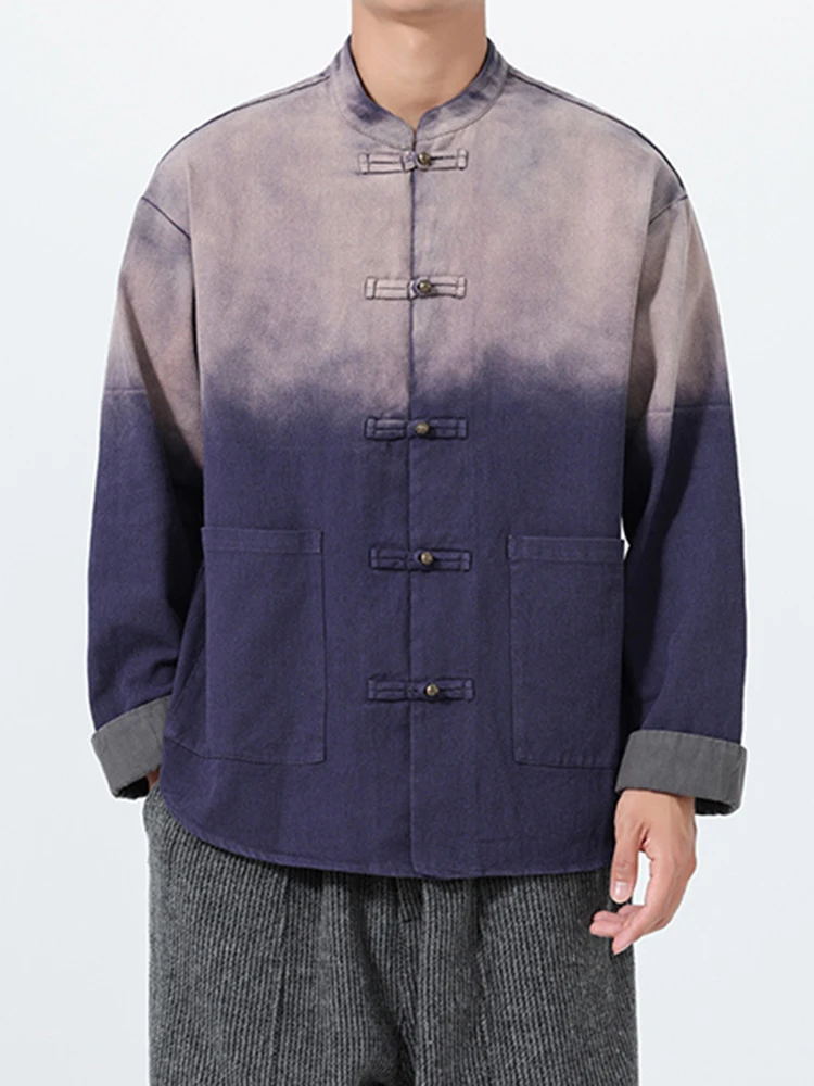 

High-End Brass Button Workwear Jaet Men's Autumn Winter Feng ui Wa adient Color Trendy Brand Zhongan Tang Coat