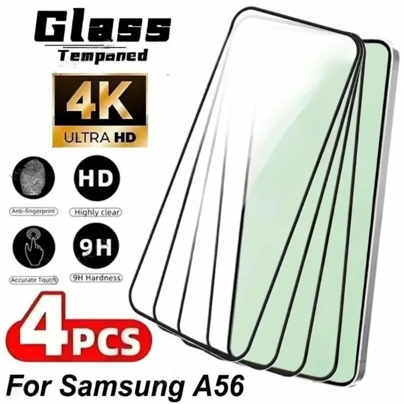 4Pcs Full Cover Screen Protector for Samsung Galaxy A56 A55 A36 A25 A17 A07 Tempered Glass for Samsung A06 A16 A26 A35 A53 A73