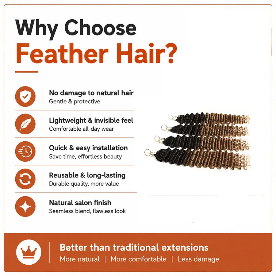 Extensiones de cabello humano crochet Deep Wave, color ombre marrón 1B/27, trenzas boho invisibles sin nudos, pre-separadas, puntas completas, Remy 4