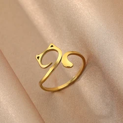 Kinitial Minimalist Cute Cat Simple Rings Girls Women Stainless Steel Animal Jewelry Lovely Stacking Ring Birthday Gift