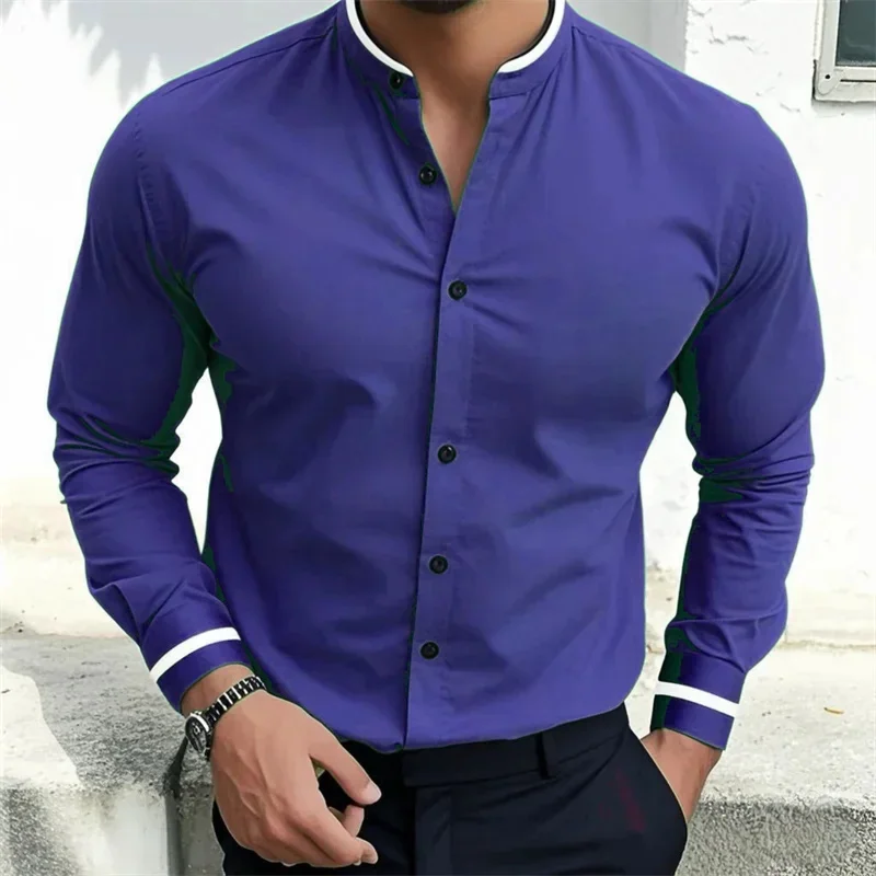 15 colors men's long-sleeved shirt 3D printing four-sided stretch stand collar shirt Hawaiian casual shirt large size S-6XL tops