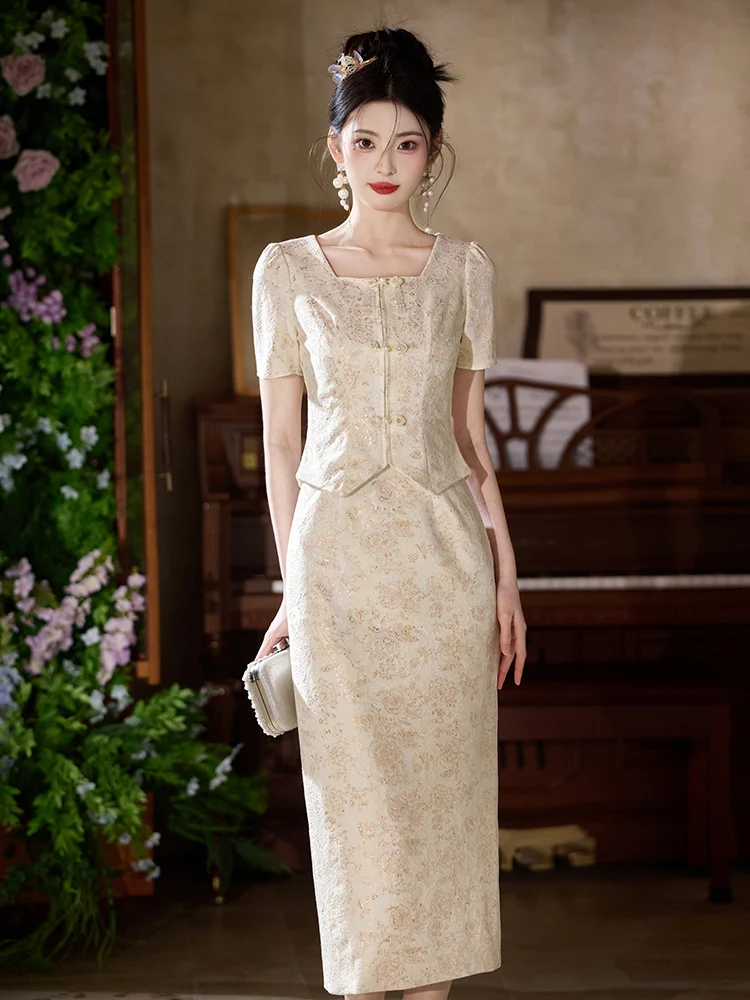 

Новое свадебное платье цвета шампань в китайском стиле, легкое, роскошное, для регистрации брака, летнее