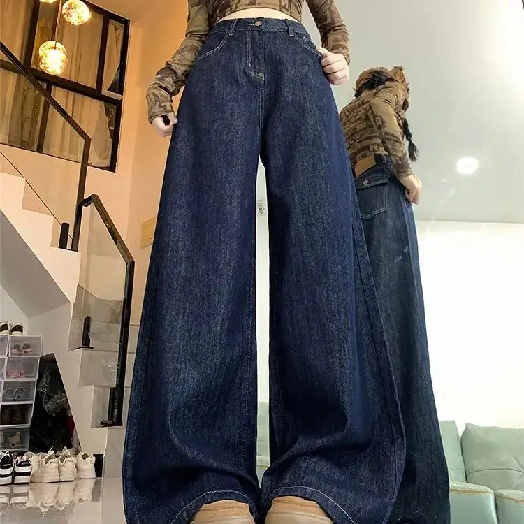 American Retro Wide-Leg Jeans Women 2024 Autumn New High-Waist Slim Drape Loose Ins Long Floor-Length Pants